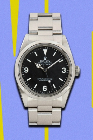 Rolex Explorer 1016 vintage saat, siyah kadran ve paslanmaz çelik bilezik detayları