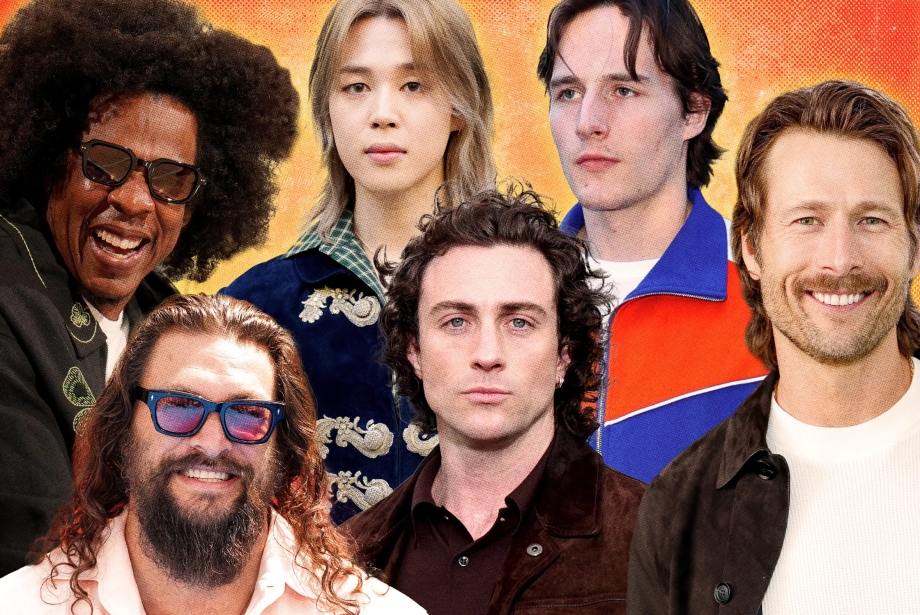 2026 erkek uzun saç trendleri: baby mullet, shag, uzun afro, plaj dalgaları ve soft punk stilini yansıtan ünlüler kolajı.
