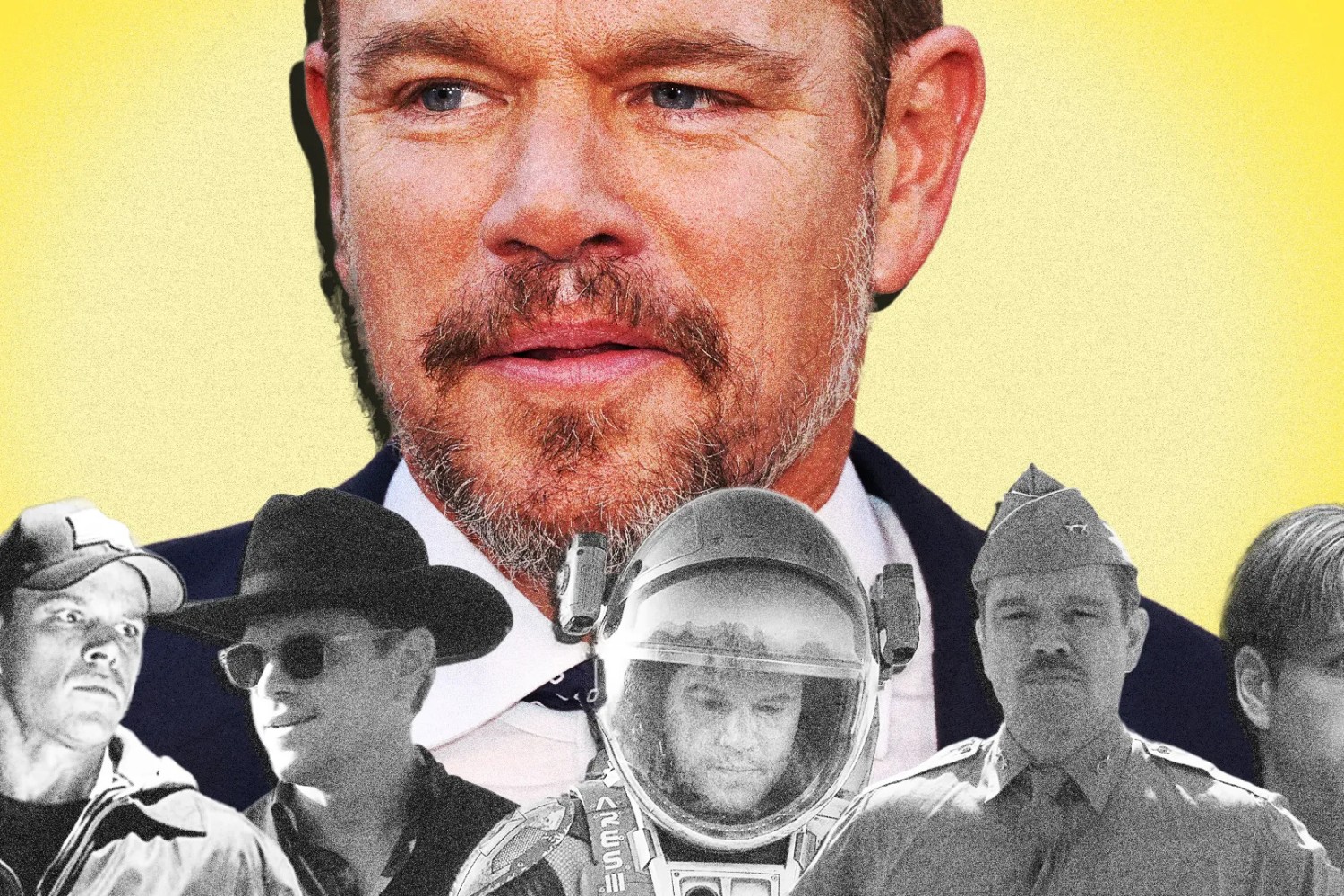 Matt Damon'ın farklı dönemlerde canlandırdığı karakterleri bir araya getiren kolajda Oppenheimer, Interstellar, Saving Private Ryan, The Martian ve Good Will Hunting filmlerinden sahneler yer alıyor.