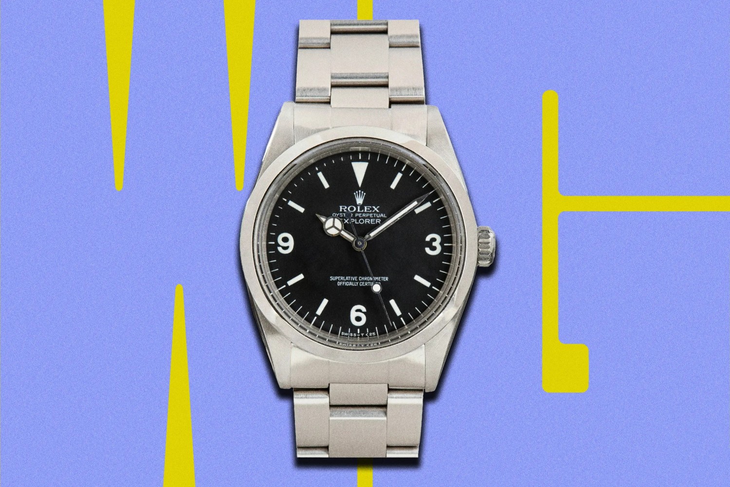 Rolex Explorer 1016 vintage saat, siyah kadran ve paslanmaz çelik bilezik detayları