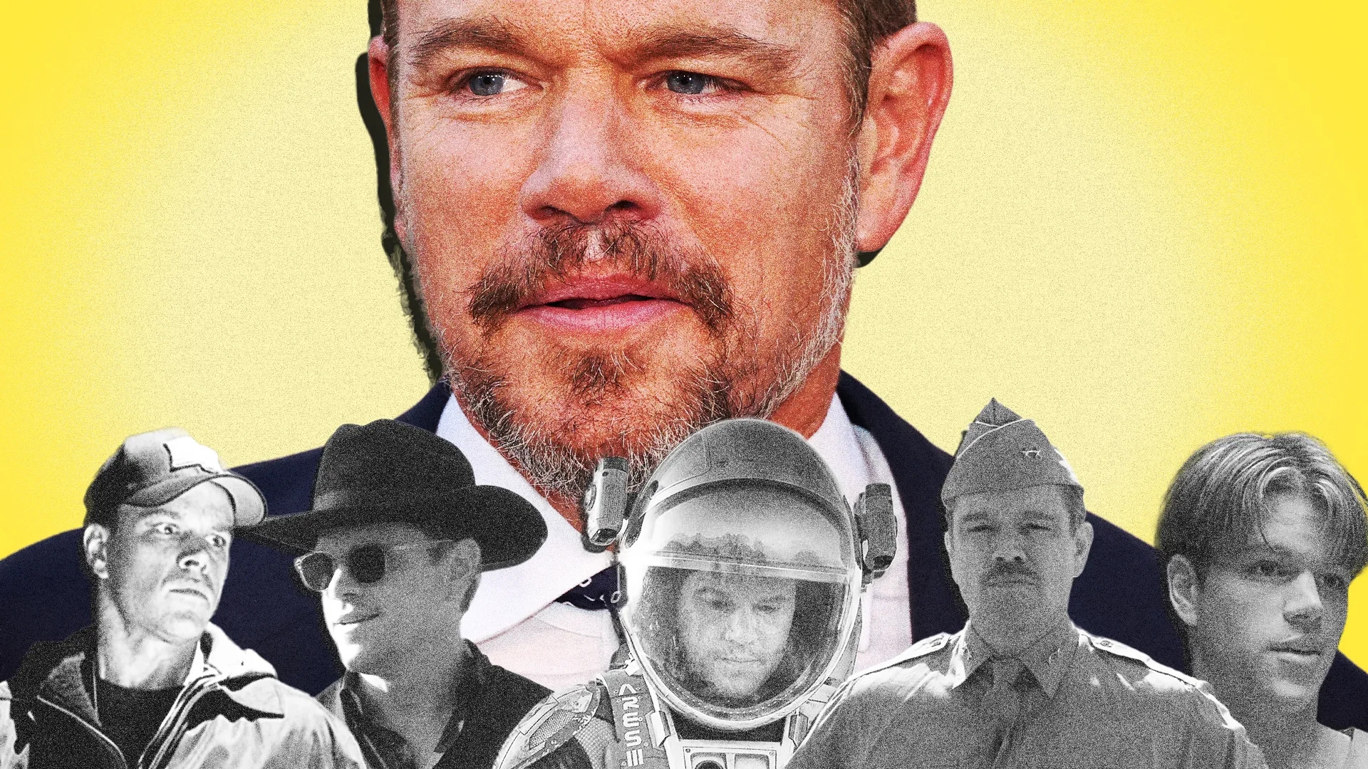 Matt Damon'ın farklı dönemlerde canlandırdığı karakterleri bir araya getiren kolajda Oppenheimer, Interstellar, Saving Private Ryan, The Martian ve Good Will Hunting filmlerinden sahneler yer alıyor.