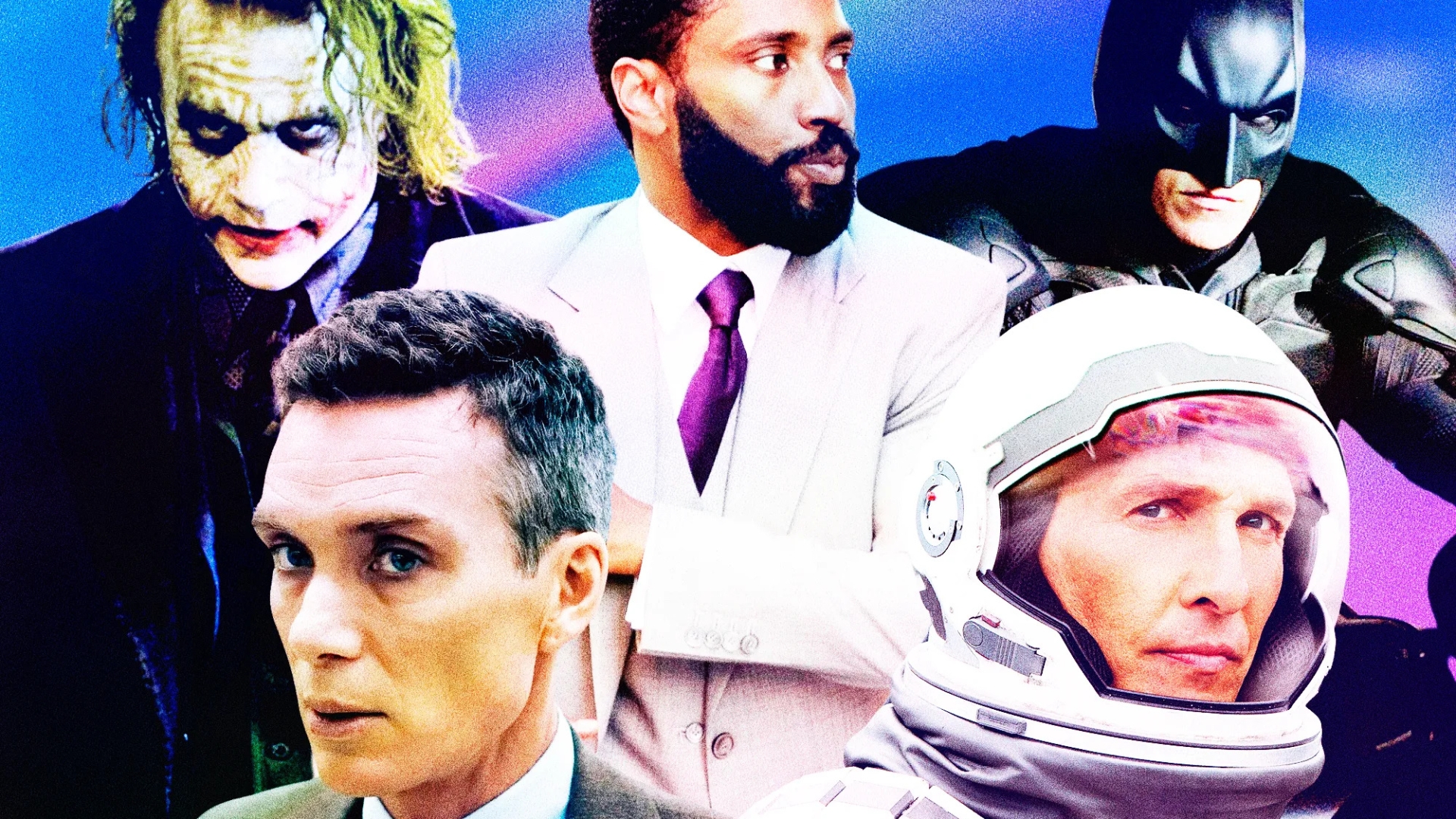Christopher Nolan'ın unutulmaz karakterlerini bir araya getiren kolajda Joker, Batman, J. Robert Oppenheimer, Tenet'in Protagonist'i ve Interstellar'dan Cooper yer alıyor.