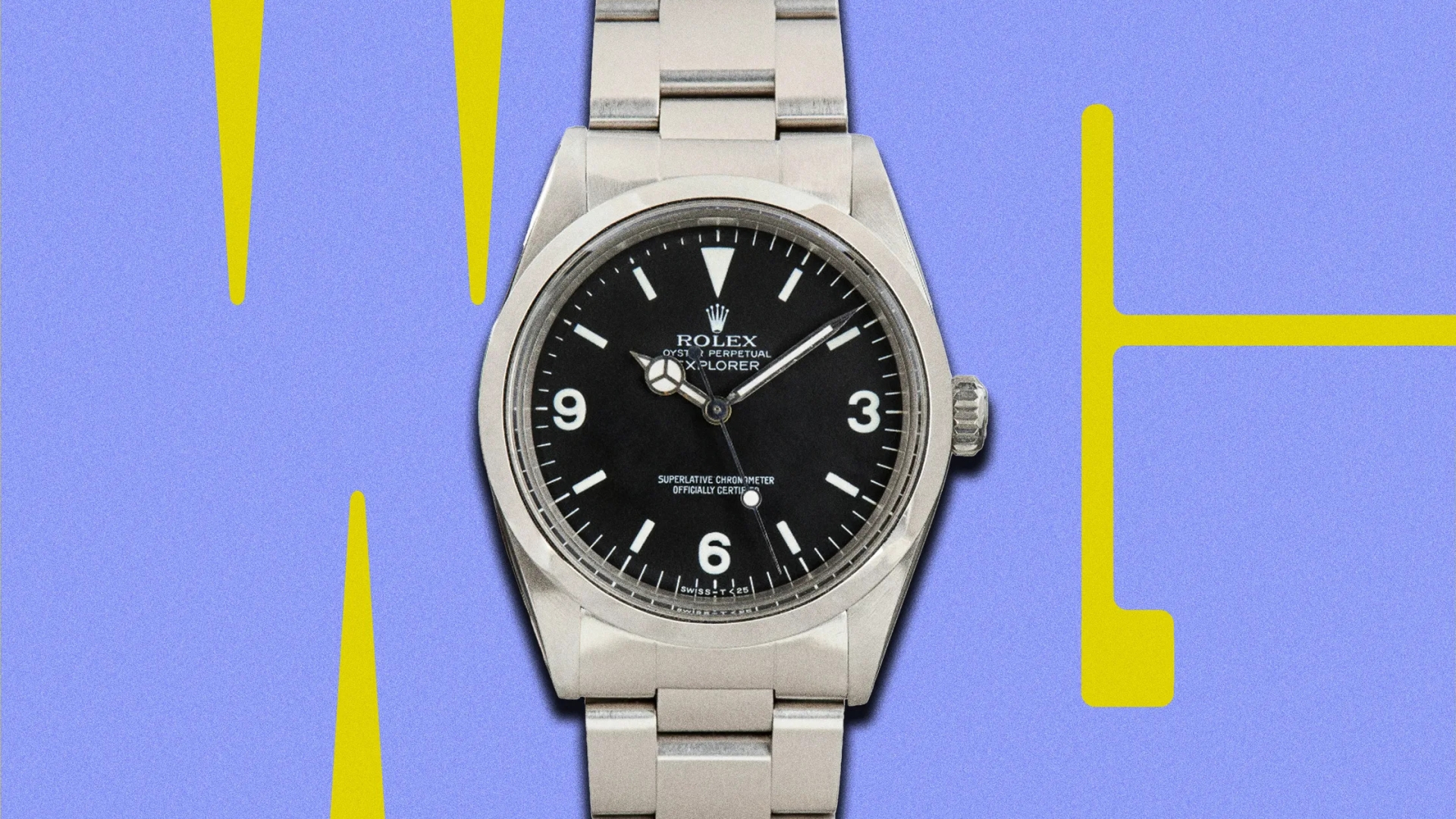 Rolex Explorer 1016 vintage saat, siyah kadran ve paslanmaz çelik bilezik detayları